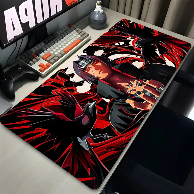 Mouse Pad Gamer Grande XXL Uchiha Itachi Madara N-Naruto Uzumaki, Tapete de Mesa para Teclado de Computador, Acessórios para Jogos de PC, Mousepad Preto