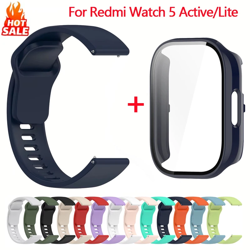 Pulseira de silicone + capa para Xiaomi Redmi Watch 5 Active, acessórios para smartwatch, pulseira desportiva para Redmi Watch 5 Active/Lite.