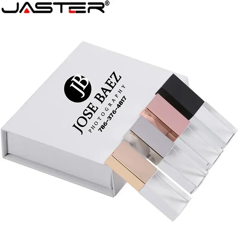 Jaster cristal usb 2.0 flash drive 128gb criativo presentes de casamento pen drive 64gb 100% capacidade real pendrive logotipo personalizado gratuito 32gb