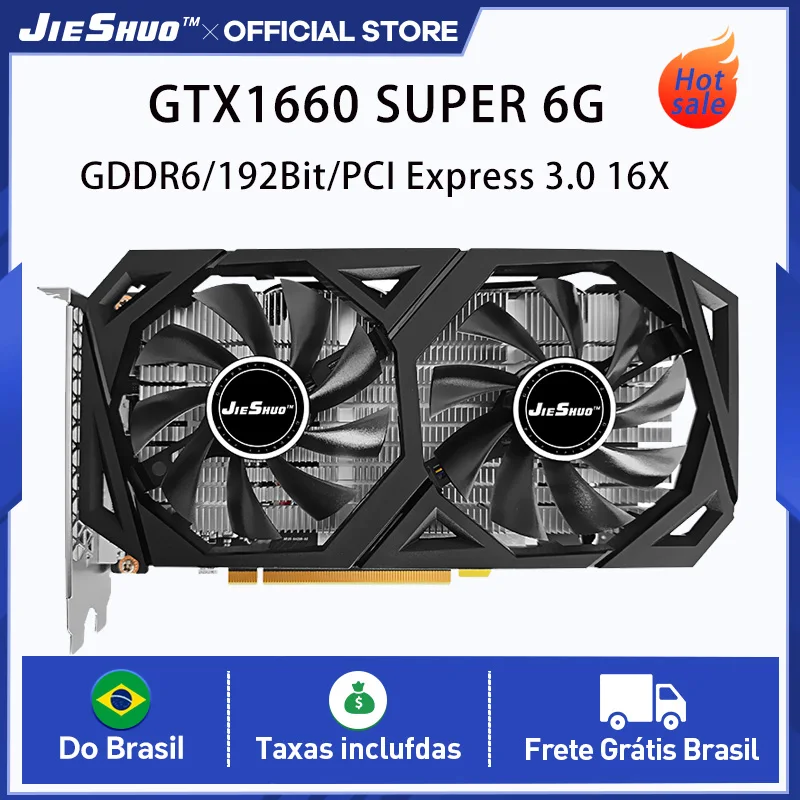 Placa de Vídeo JIESHUO GTX 1660 Super 6GB GDDR6 128 Bits PCIe 4.0 x8 8 Pinos para PC Gamer