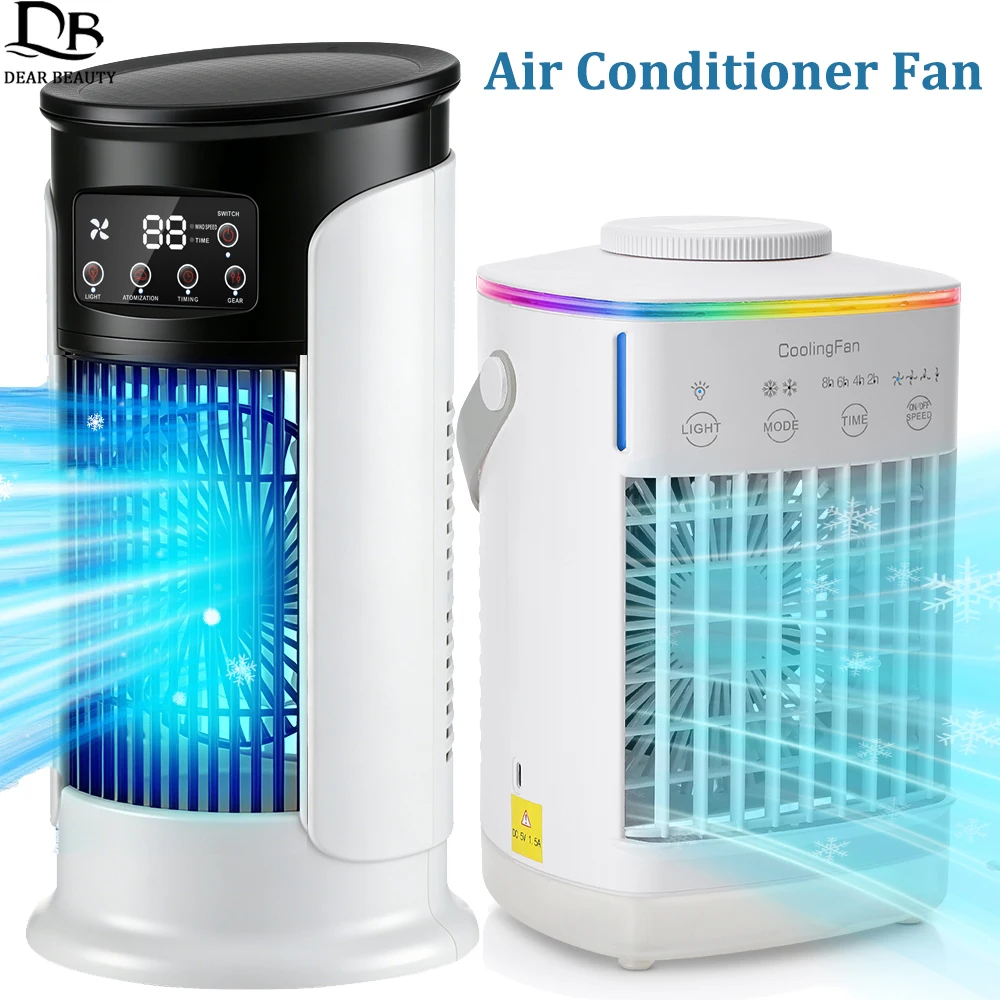 Ventilador de Ar Condicionado Portátil para Mesa com Luz Noturna LED, Umidificador e Mini Ventilador de Resfriamento com Água e Gelo para Casa e Escritório