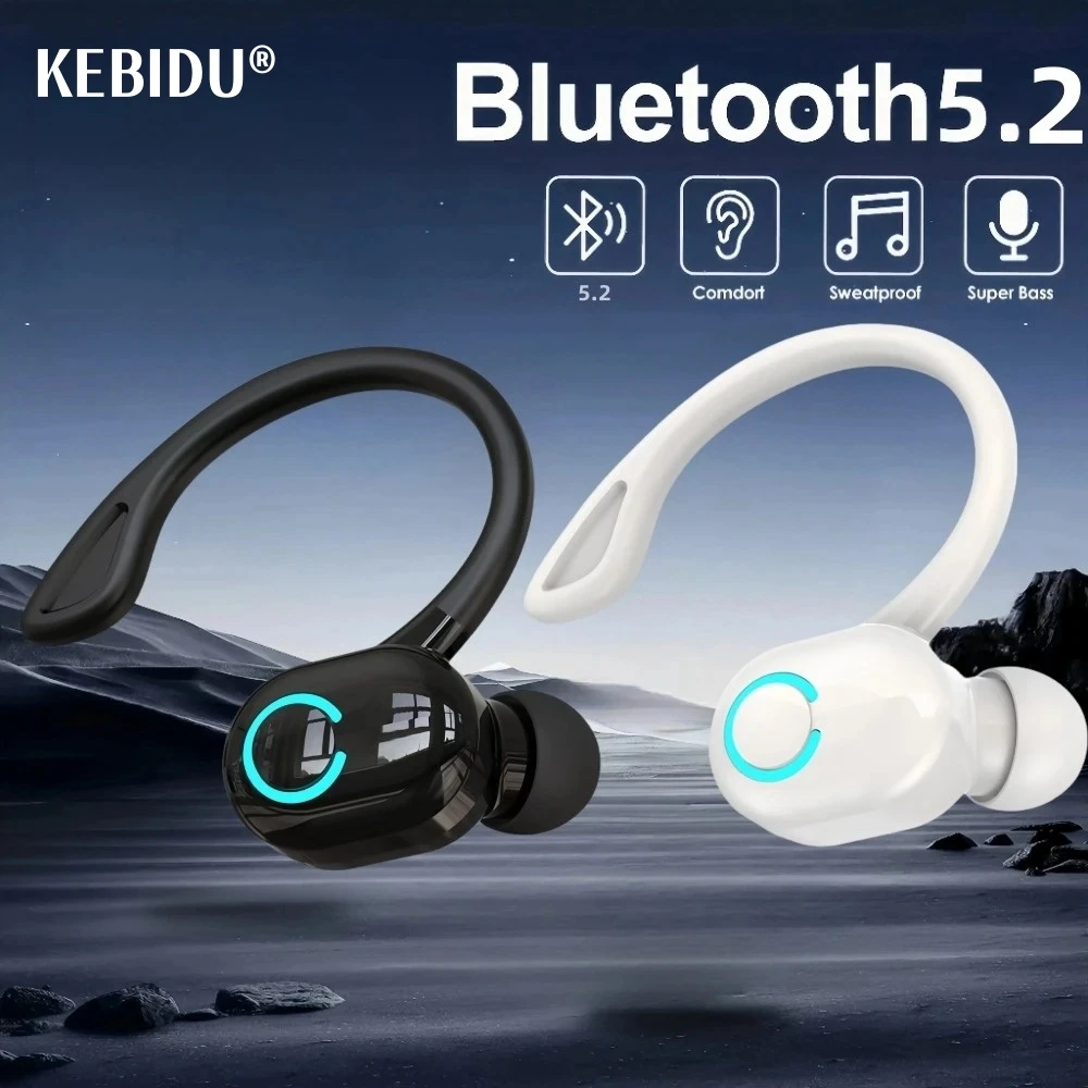 Bluetooth 5.2 negócios sem fio fone de ouvido gancho mini alta fidelidade baixo cancelamento de ruído fone de ouvido com microfone esporte jogo fone de ouvido