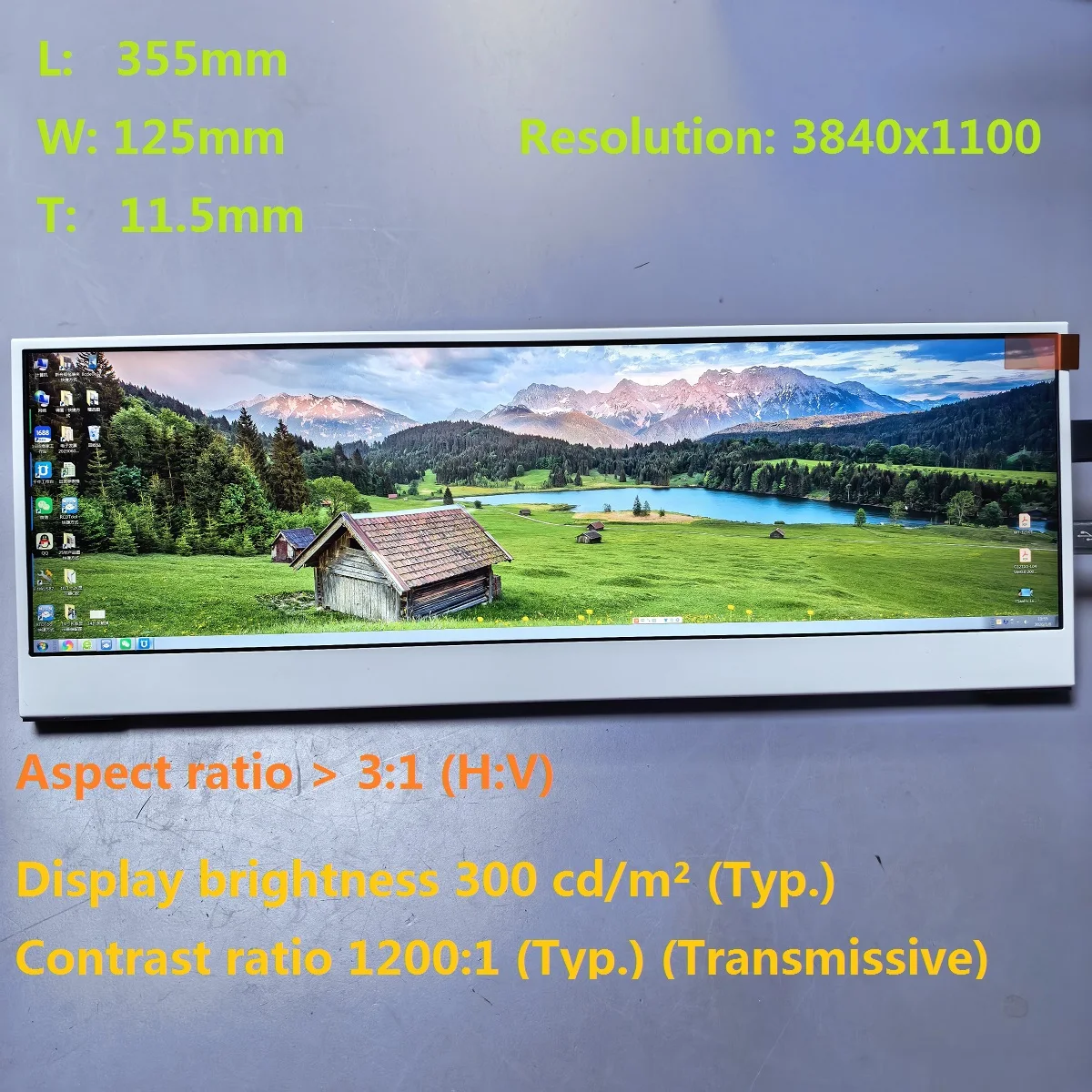 Monitor Portátil de 14 Polegadas 4K Ultra Wide Bar Display 3840x1100 IPS com USB-C para Desktop, PC Gamer e Tela Secundária HDMI