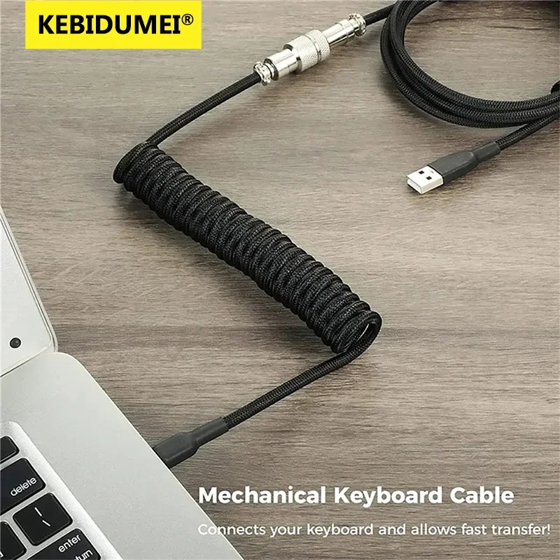 Cabo Espiral para Teclado Mecânico USB Tipo C, Conector de Hardware, Cabo Trançado de Aviação para Teclado Gamer com Fio