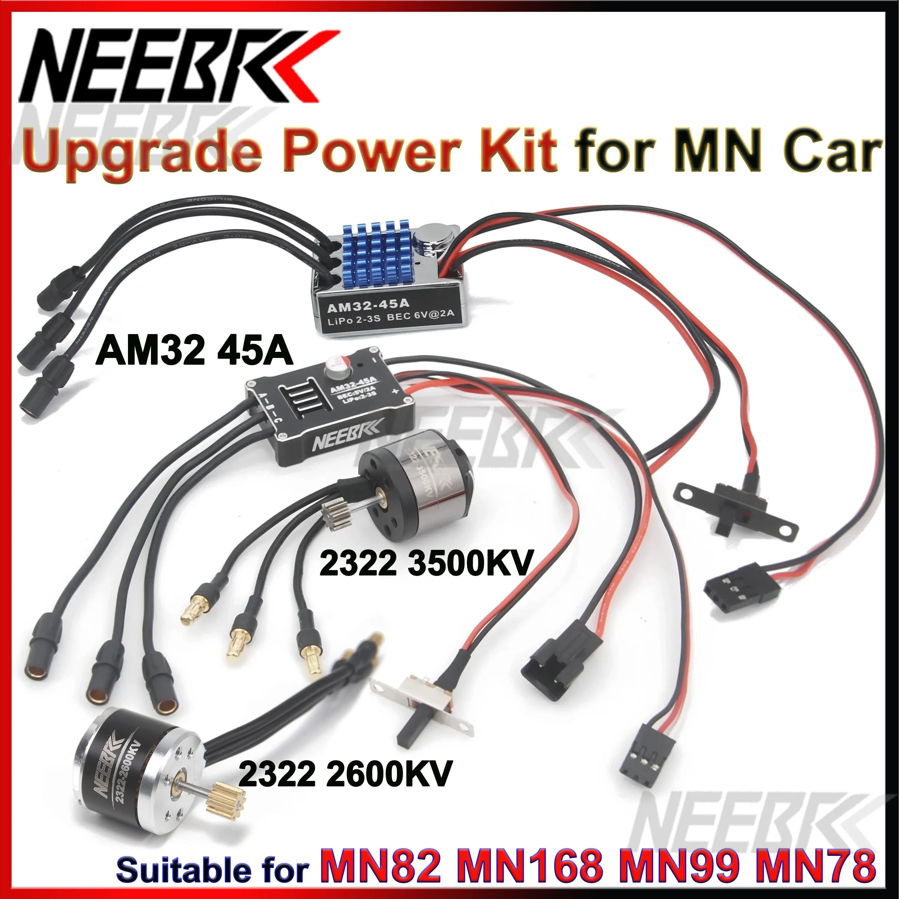 1/12 rc mn carro mn82 mn99 mn168 mn78 kit de atualização 2322 2600kv 3500kv motor sem escova am32 45a esc sm3.0/t plug modelo peças diy