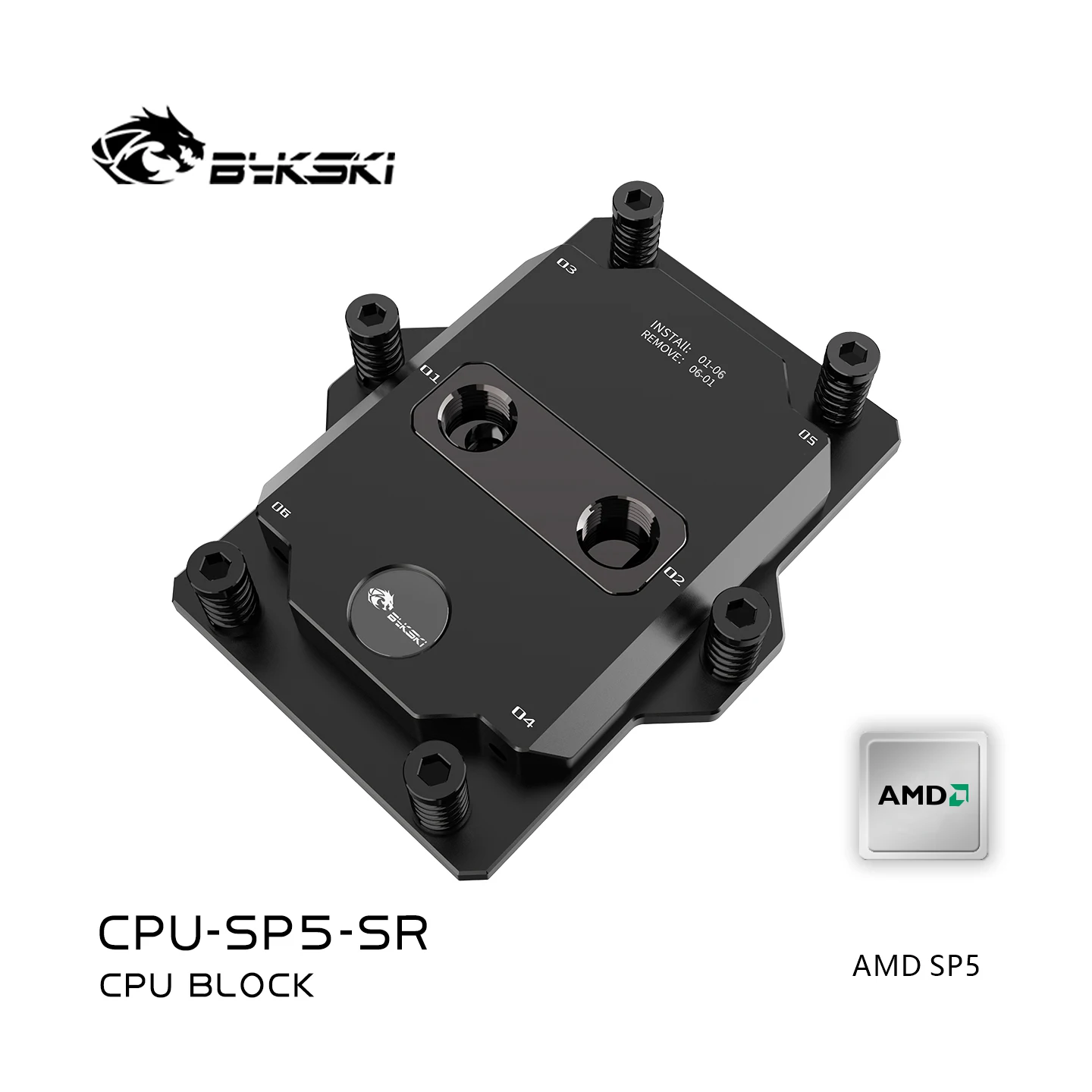 Bykski cpu bloco de água para processador amd sp5 ai servidor cooler computador refrigeração líquida, latão + cobre, g1/4 ", CPU-SP5-SR