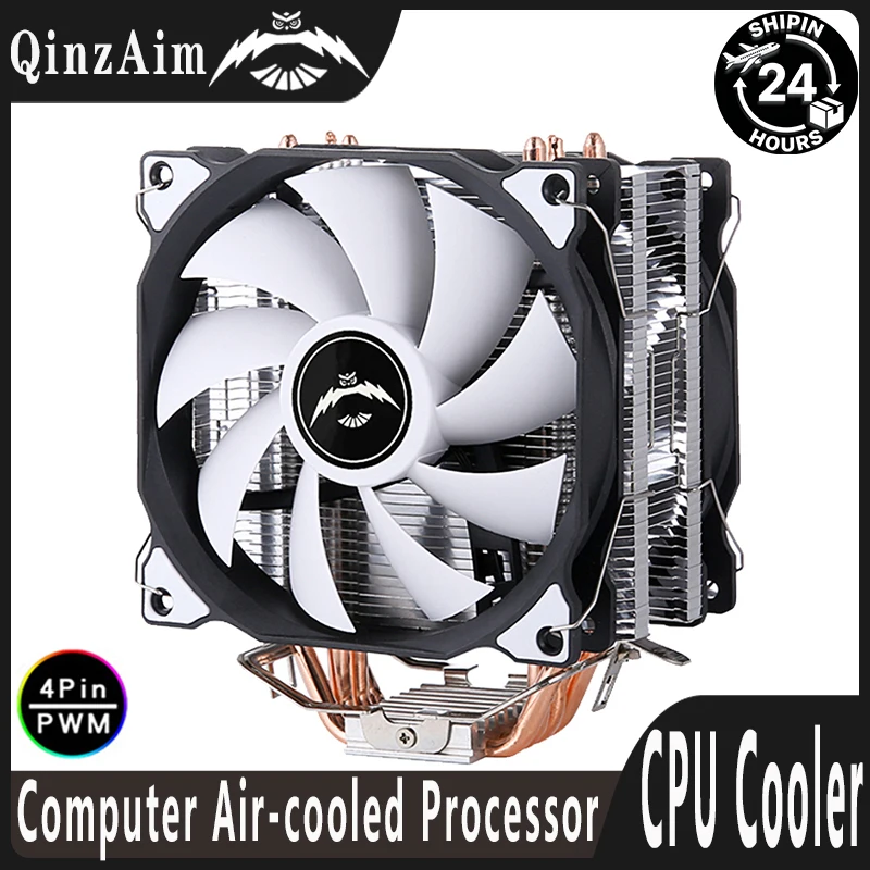 Peças de PC QiuzAim, Dissipador de Calor para Processador Refrigerado a Ar, Cooler de CPU com 4/6 Tubos de Calor e Ventoinha de 120mm, Compatível com LGA115x 1200 1700 2011 2066 AM4 AM5 E5