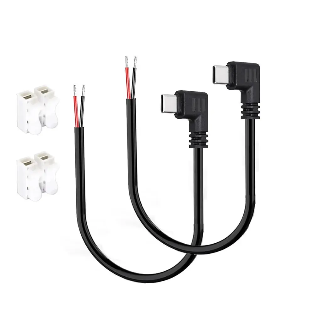 Cabo de alimentação de extremidade aberta de fio desencapado de USB C para 2 pinos, cabo rabo de porco de 2 pinos com plugue macho USB tipo C de 90 graus, para cabo DIY de 5V USB tipo C