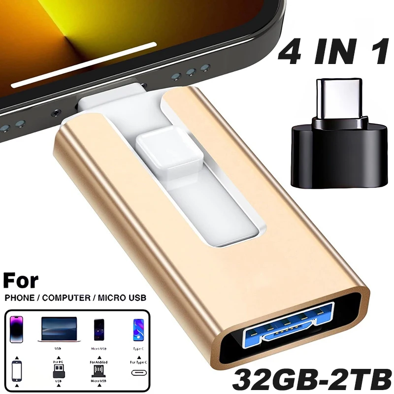 Pen drive 4 em 1 OTG Micro USB 3.0, com dupla função, para Android, tipo C, para dispositivos móveis, pen drive Micro USB, memória USB, compatível com iPhone.