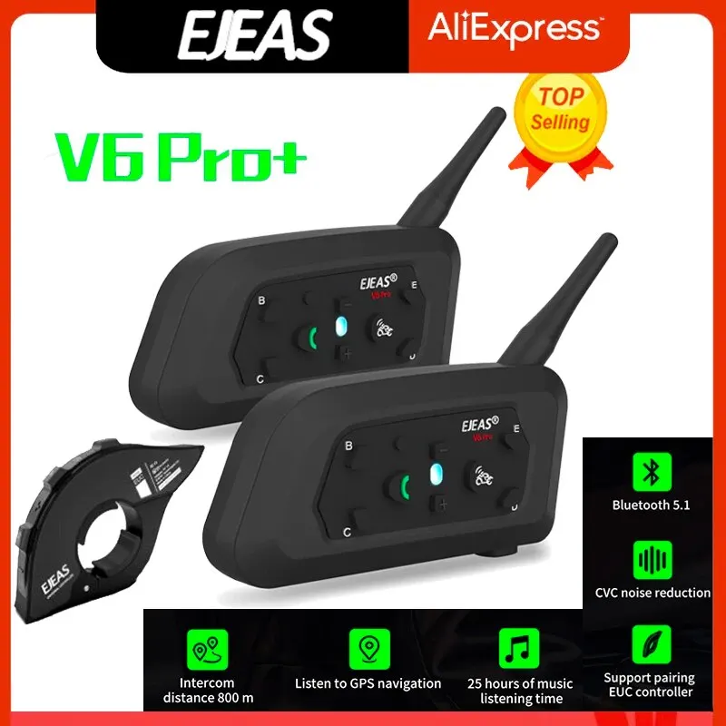 Ejeas v6 pro +/plus bluetooth capacete da motocicleta interfone fone de ouvido com 800m bt interfone comunicador para 6 pilotos à prova dwaterproof água Ejeas v6 pro +/plus bluetooth capacete da motocicleta interfone fone de ouvido com 800m bt interfone comunicador para 6 pilotos à prova dwaterproof água