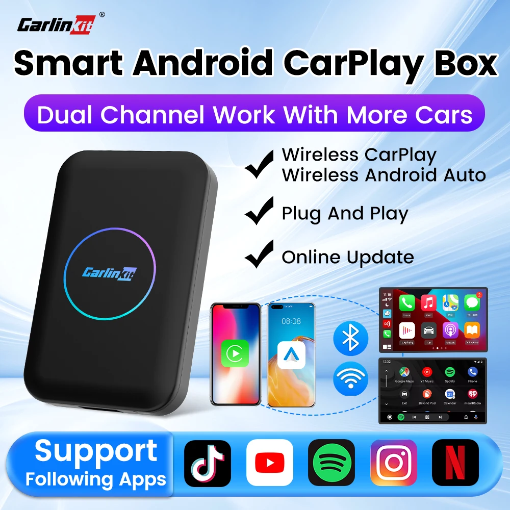 CarlinKit LITE S HDMI 5 em 1 Android TV Box Smart CarPlay Android Auto Wireless Adatper para carro Play Video para YouTube Netflix