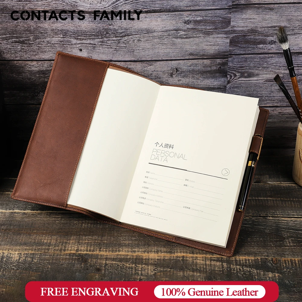 Capa retrô de couro genuíno para livro, capa protetora com suporte para caneta, bloco de notas de negócios, notebook, material escolar de escritório