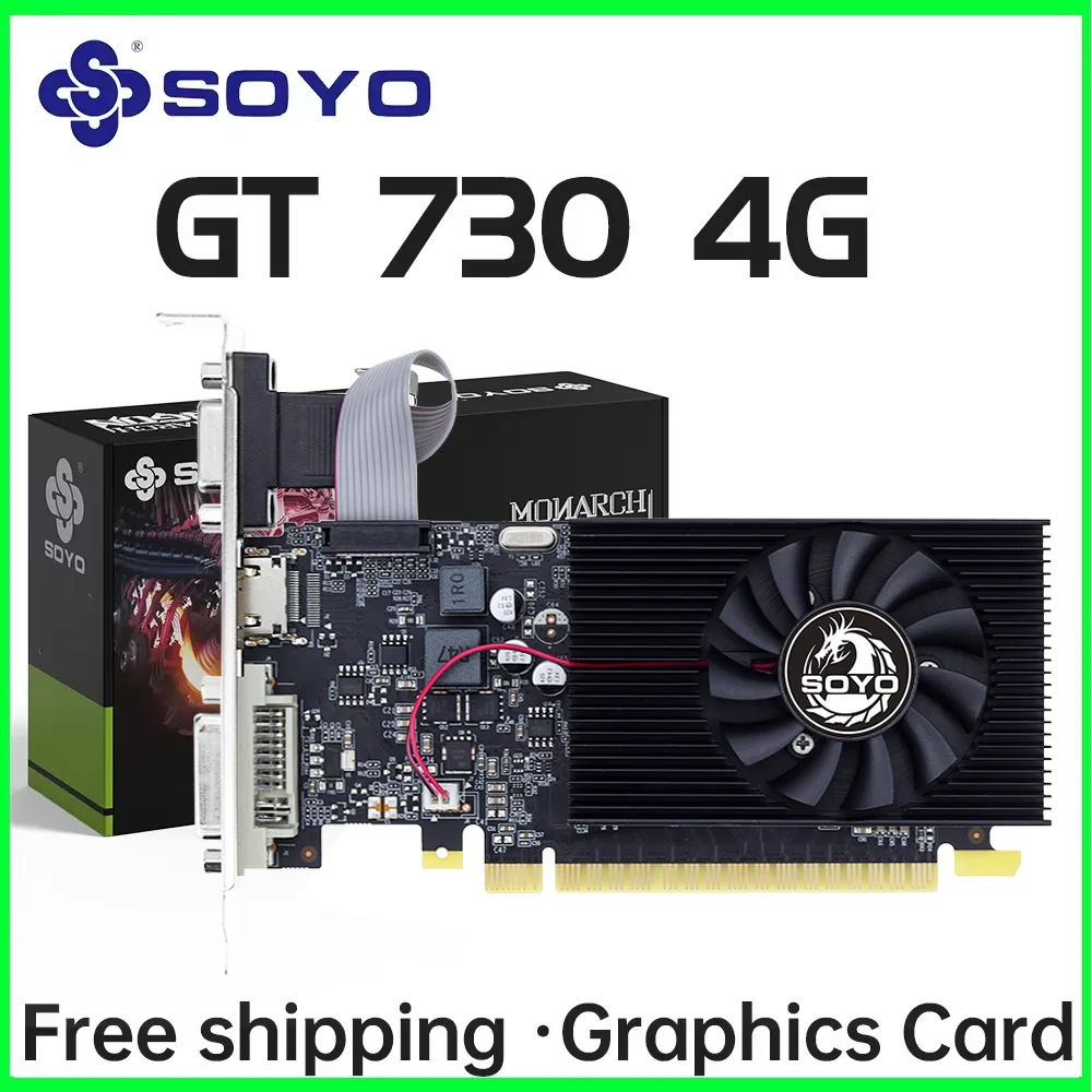 Placa de Vídeo SOYO GT730 4GB GDDR3 de Meia Altura, GPU 128Bit, Compatível com HDMI, PCI-E 3.0 para Computador Desktop