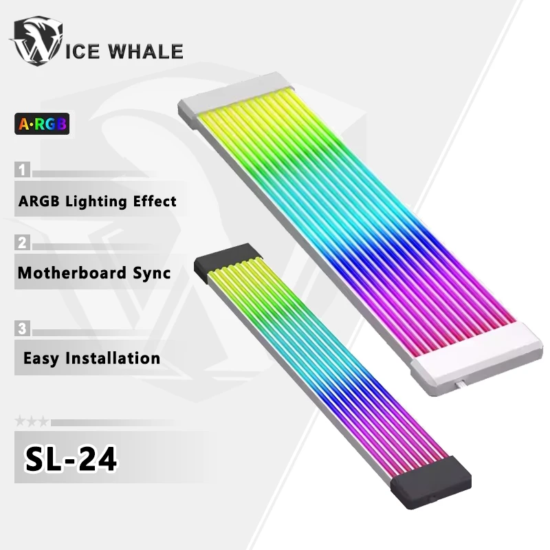 Bar de tira de luz led rgb flexível, baleia de gelo, placa argb, capa para fonte de alimentação de computador, atx 24pin, gpu, cabos e capa de placa de vídeo