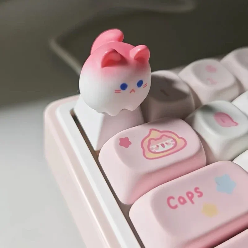Original rosa gato bonito keycaps oem altura abs keycap cereja perfil artesanal keycaps para teclado mecânico bonés gamer presentes
