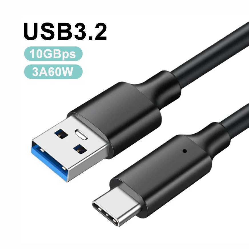 Cabo Tipo C Gen2 3.2 com Transmissão Rápida de 10Gbps, Cabo USB C de 3m, 2m, 1m, 0.5m para Celular, SSD, Disco Rígido, Carregamento Rápido 3A 60W