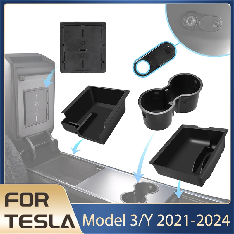 Caixa de Armazenamento para Acessórios do Tesla Model Y 2021-2024, Bandejas para Console Central do Tesla Model 3 2021-2023, Caixa Oculta com Tampa para Webcam Caixa de Armazenamento para Acessórios do Tesla Model Y 2021-2024, Bandejas para Console Central do Tesla Model 3 2021-2023, Caixa Oculta com Tampa para Webcam