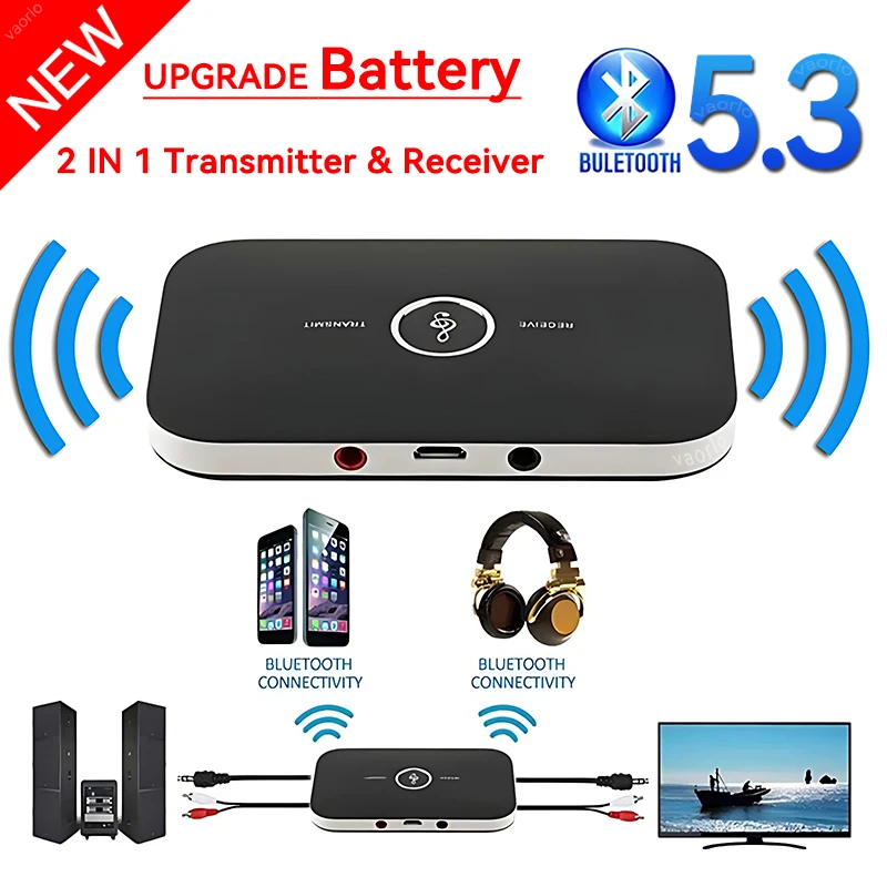 Receptor De Transmissor De Áudio Sem Fio, Adaptador De Música, Bluetooth 5.3, 3.5mm Jack AUX, RCA, Dongle USB, Carro, PC, TV, Fone De Ouvido, B6, 2 em 1 Receptor De Transmissor De Áudio Sem Fio, Adaptador De Música, Bluetooth 5.3, 3.5mm Jack AUX, RCA, Dongle USB, Carro, PC, TV, Fone De Ouvido, B6, 2 em 1