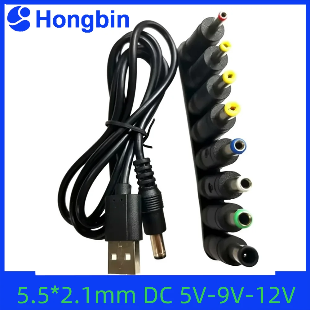 Cabo Conector WiFi para Powerbank 5.5*2.1mm DC 5V-9V-12V, Conversor USB Step-up para Roteador, Modem, Ventilador 8 Pinos