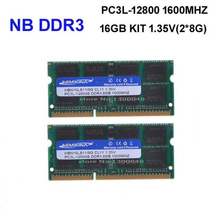 Memória RAM SO-DIMM KEMBONA Nova e Selada DDR3L 16GB (Kit com 2 peças DDR3 8GB) 1.35V PC3L 12800S Baixo Consumo 204Pin Memória RAM SO-DIMM KEMBONA Nova e Selada DDR3L 16GB (Kit com 2 peças DDR3 8GB) 1.35V PC3L 12800S Baixo Consumo 204Pin