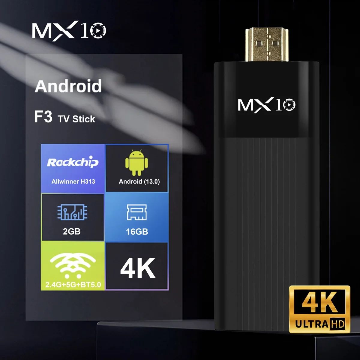 Ultra HD 4K Android TV Stick MX10-F3 Stick Mini Home TV Stick H313 Quad Core Suporte 2.4/5G Dual Wifi 2GB RAM 16GB ROM Ultra HD 4K Android TV Stick MX10-F3 Stick Mini Home TV Stick H313 Quad Core Suporte 2.4/5G Dual Wifi 2GB RAM 16GB ROM