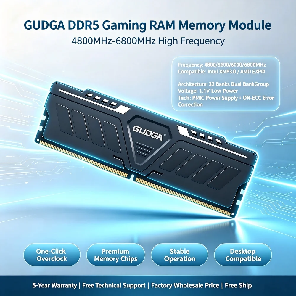 Memória RAM de desktop GUDGA DDR5 8GB 16GB 32GB 4800MHz 5600MHz 6400MHz DIMM com dissipador de calor de alumínio para computador desktop PC