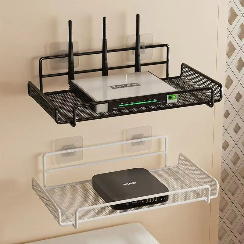Prateleira de Roteador em Aço Inoxidável Montada na Parede, Sem Perfuração, Organizador de Armazenamento WiFi para Casa, Banheiro e Cozinha