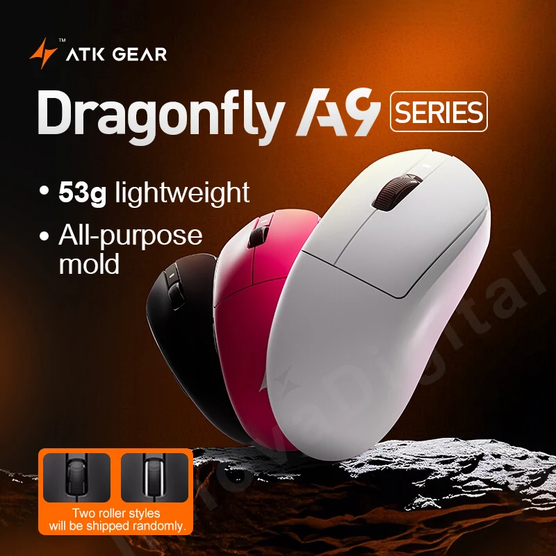 Mouse Gamer Sem Fio ATK Dragonfly A9 Ultra PAW3950 Ultraleve Tri-modo Ergonômico para E-sports FPS A9 SE Plus