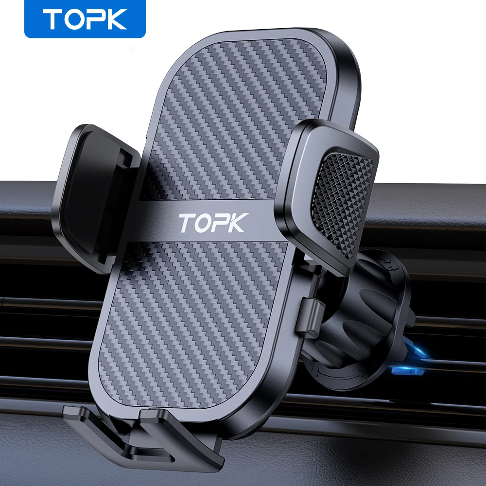 Suporte para telefone para carro TOPK Suporte para telefone para carro com ventilação de ar 360 ° Compatibilidade com clipe ajustável de rotação adequada para todos os smartphones de 4 "-7"