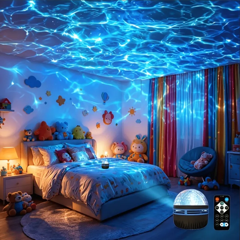 Projetor RGB Galáxia Estrela Onda do Oceano, Luminária Noturna com Efeito de Ondulação de Água, Lâmpada de Projeção de Teto Céu Estrelado para Decoração de Quarto e Festas