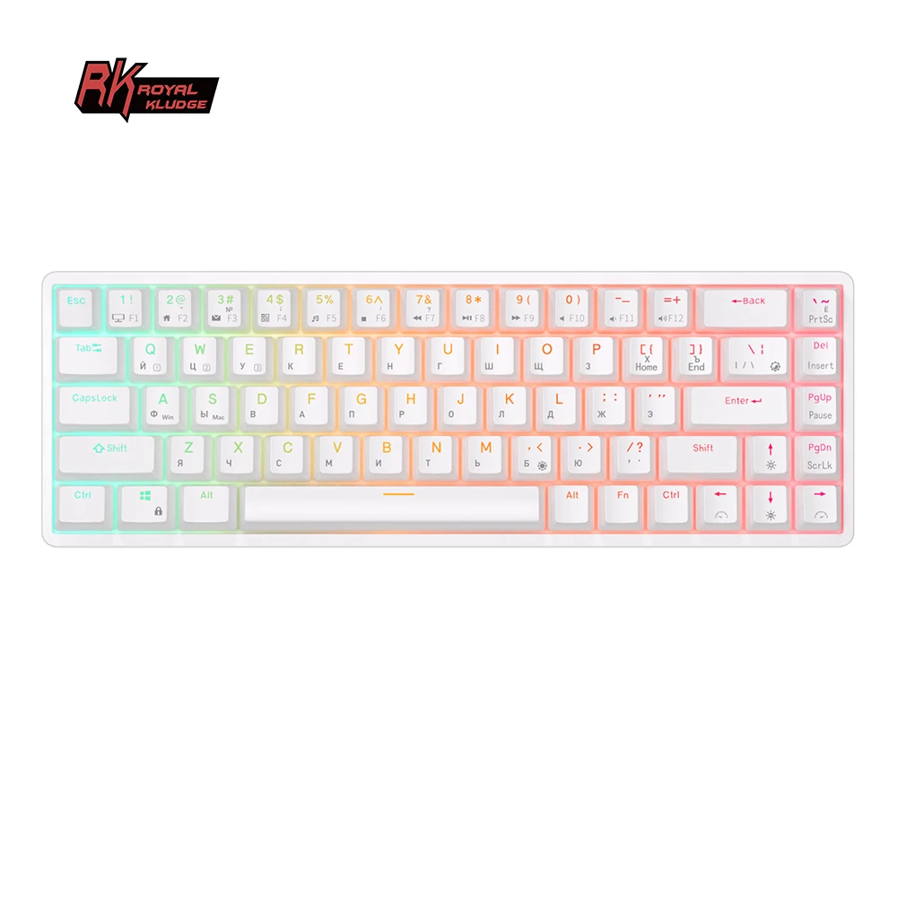Rk royal kludge rkg68 teclado mecânico 68 teclas 65% compacto 2.4g sem fio bluetooth gamer teclado rgb backlight quente swappable