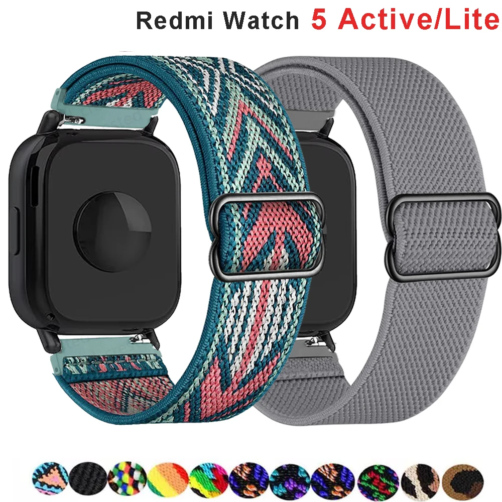 Pulseira de Nylon para Redmi Watch 5 Active/5 Lite, Cinto Ajustável, Bracelete Elástico, Correia Xiaomi Redmi Watch 5 Active