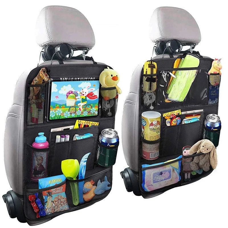 Novo organizador universal para encosto de assento de carro com tela sensível ao toque, suporte para tablet, bolsa de armazenamento para banco traseiro de carro, organizador de assento de carro com vários bolsos