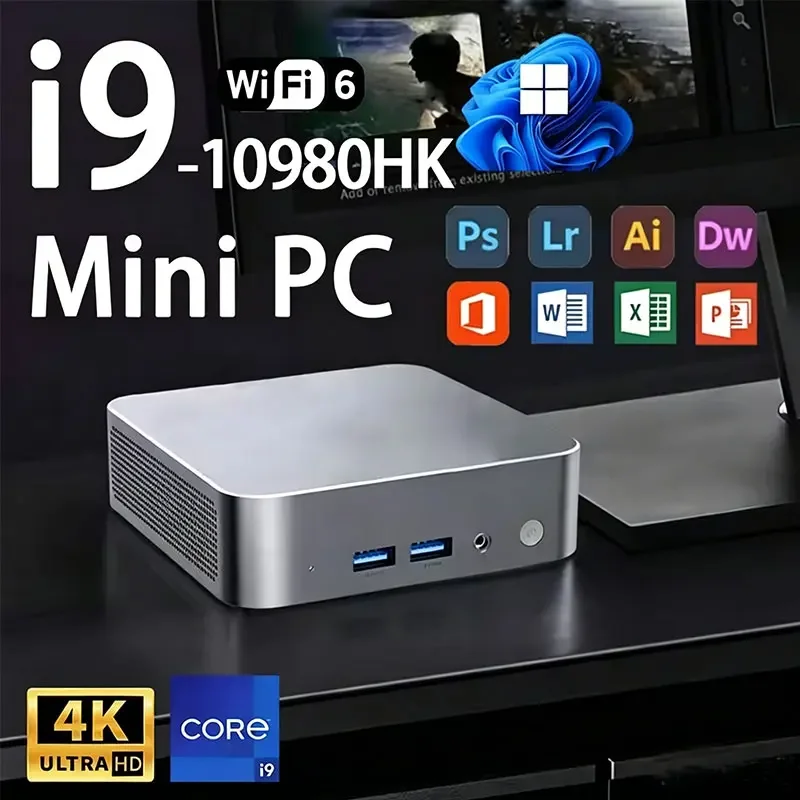 Mini PC Windows 11 Pro Intel I9 10980HK Computador Mini PC 16GB 32GB RAM 1TB SSD PC para Jogos Wifi 6 BT5.2 Desktop Mini PC