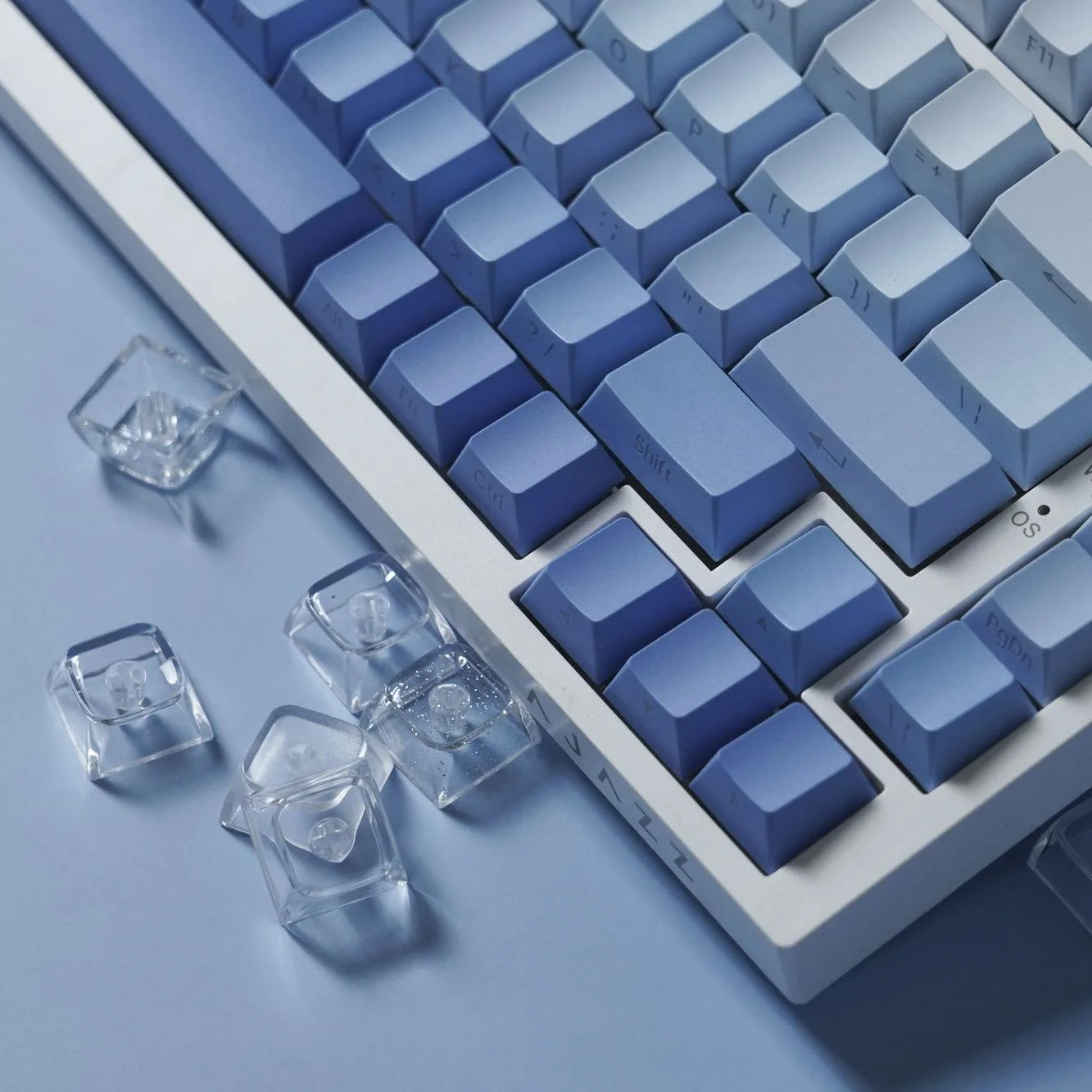 Teclas com Impressão Lateral 134 Teclas Perfil Cherry Gradiente Branco Azul PBT para Teclado Gamer Mecânico AULA F75 Wooting