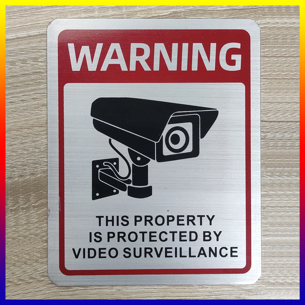 Placa de Segurança Propriedade Privada Vigilância por Vídeo Placa Escovada Placa de Monitoramento em Metal Ferro