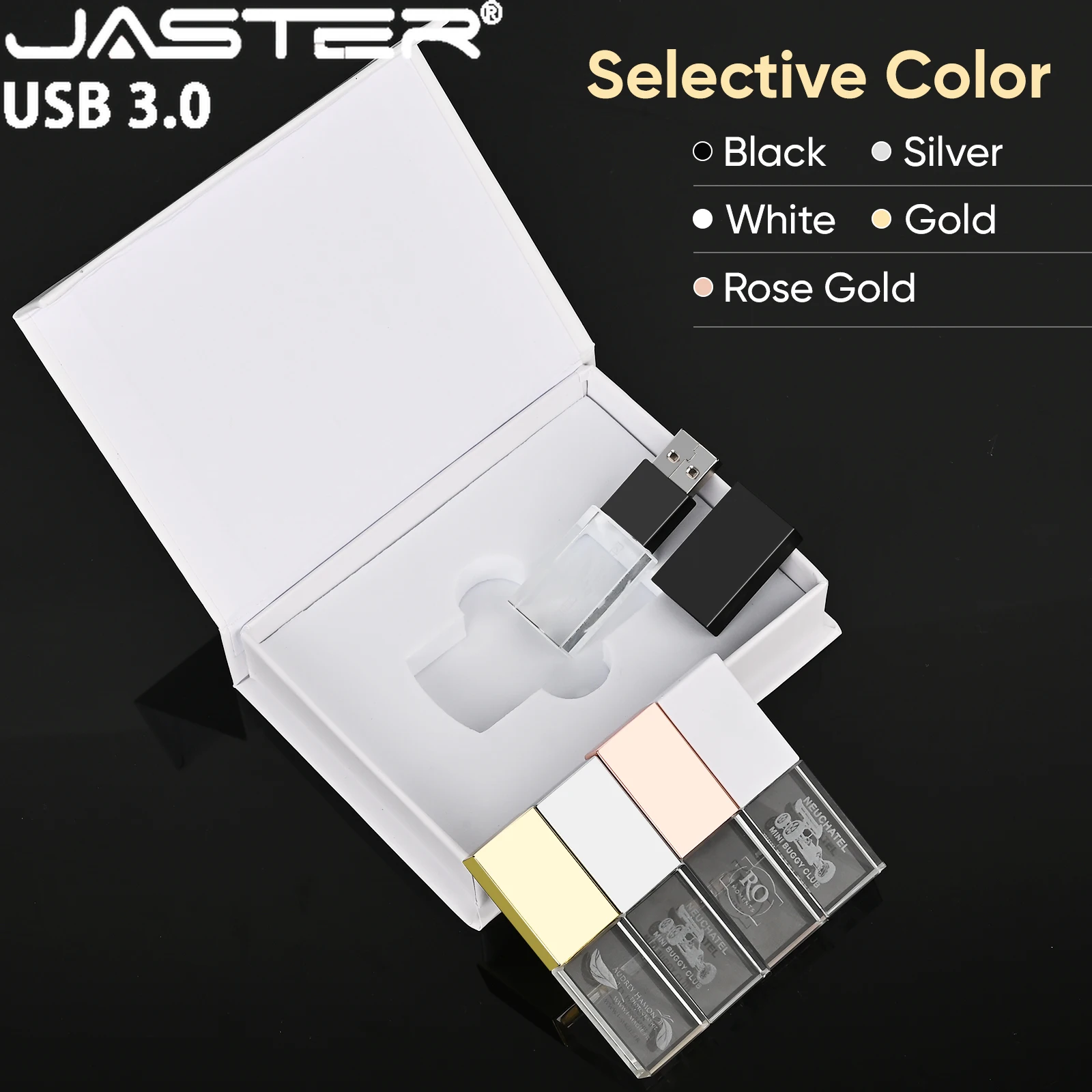 Pen Drives USB 3.0 JASTER Crystal 128GB Alta Velocidade 64GB com Logotipo Personalizado Grátis 32GB Pen Drive 16GB Presente Criativo U Disk