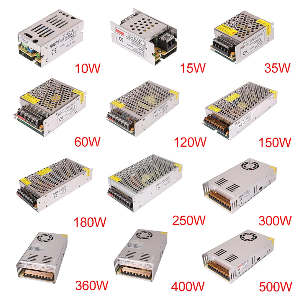 Fonte de alimentação de comutação 5v 12v 24v 36v 48v 2A 5A 10A 15A 20A 30A15w-500w AC para 110/220v DC Transformador LED Strip Switch Driver