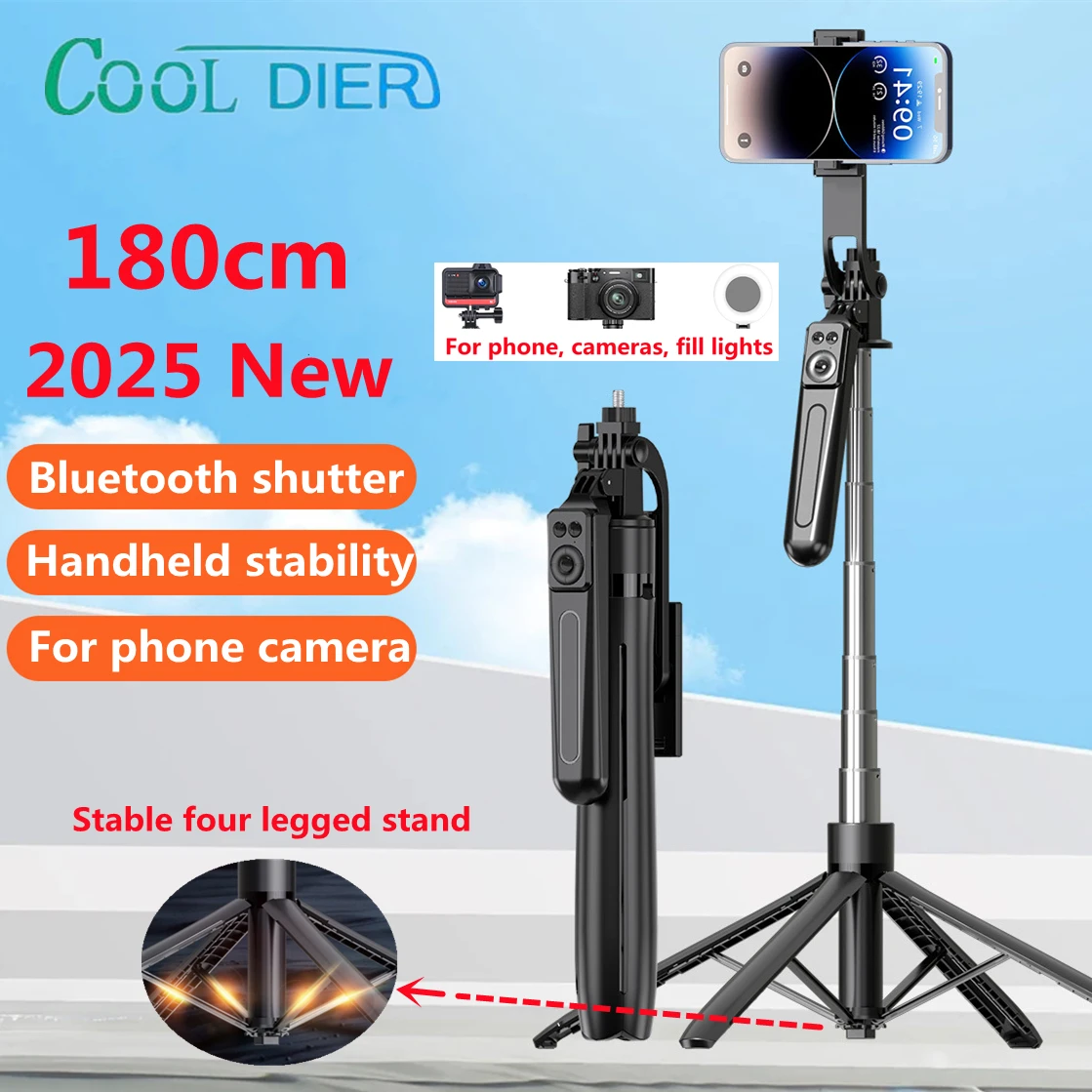 COOL DIER Novo tripé para câmera de smartphone, tripé com obturador Bluetooth, suporte para bastão de selfie sem fio com suporte para telefone