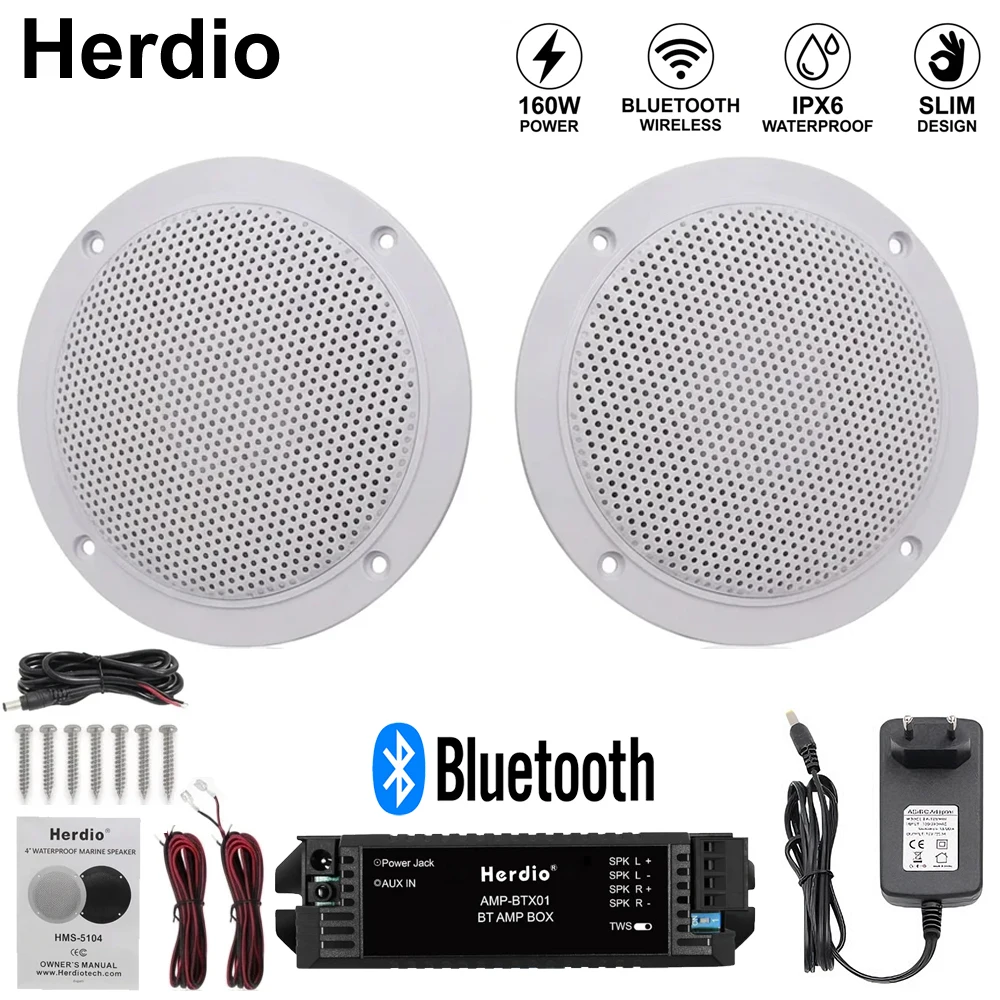 Caixa de Som Bluetooth Herdio de 4 Polegadas, Amplificador de Áudio de 160W, Alto-falantes Marinhos Resistentes à Água para Banheiro, Cozinha, Casa e Uso Externo Caixa de Som Bluetooth Herdio de 4 Polegadas, Amplificador de Áudio de 160W, Alto-falantes Marinhos Resistentes à Água para Banheiro, Cozinha, Casa e Uso Externo