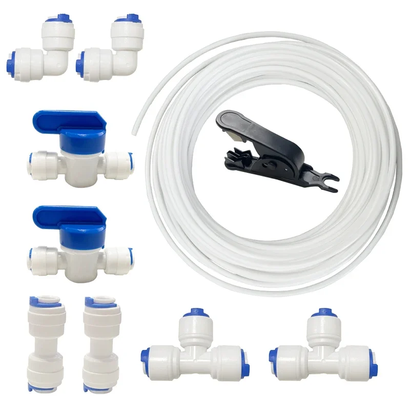 Mangueira de abastecimento de água e válvula de desligamento em linha, kit de conectores de geladeira para sistema de filtro de água, encaixe de tubulação 10-20m Mangueira de abastecimento de água e válvula de desligamento em linha, kit de conectores de geladeira para sistema de filtro de água, encaixe de tubulação 10-20m
