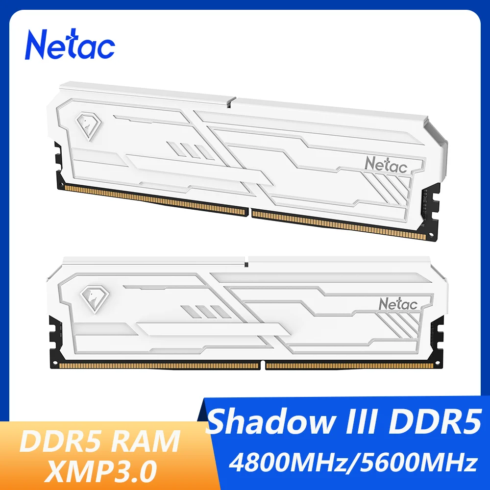 Memória RAM Netac DDR5 32GB (16GBx2) Memória RAM DDR5 4800MHz 5666MHz para Desktop XMP3.0 com Dissipador de Calor para Placa-Mãe X99 de Computador