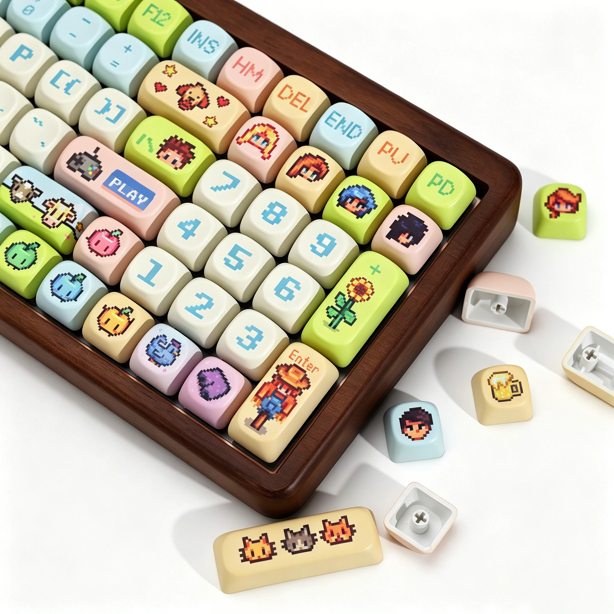 Teclas Temáticas KBDiy Stardew Valley, Teclas Retro de Anime Fofas em PBT, Perfil KOA MOA, Tecla Alice ISO Personalizada para Teclado Mecânico Gamer 60 Teclas Temáticas KBDiy Stardew Valley, Teclas Retro de Anime Fofas em PBT, Perfil KOA MOA, Tecla Alice ISO Personalizada para Teclado Mecânico Gamer 60