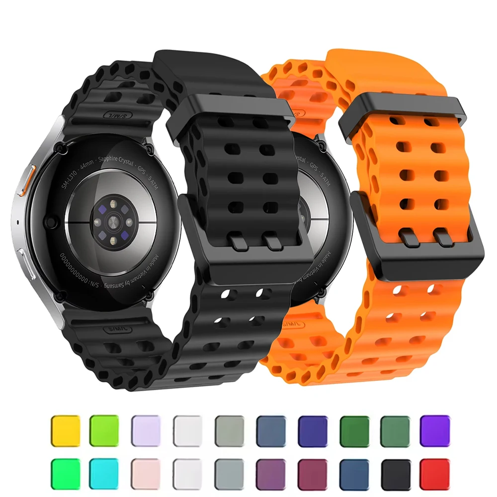 Pulseira para Samsung Galaxy Watch 7/6/5 Pro/4 Classic 40mm 44mm, Correia de Silicone Esportiva Marinha para Galaxy Watch 7