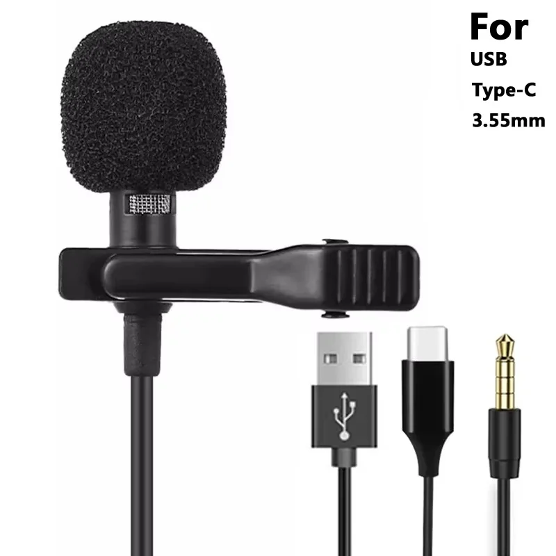 Portátil mini microfone de lapela condensador clip-on lapela com microfone com fio 3.5mm usb tipo c microfon para computador portátil câmera