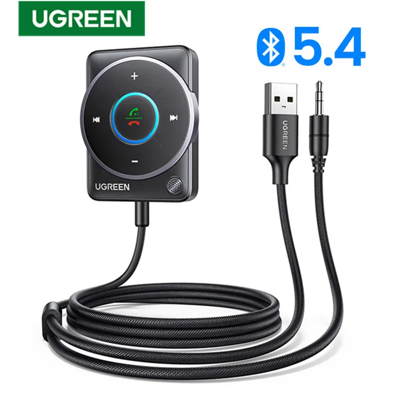 Adaptador receptor de carro Bluetooth 5.4 com microfones e cancelamento de ruído, kit receptor USB AUX Bluetooth para carro áudio estéreo