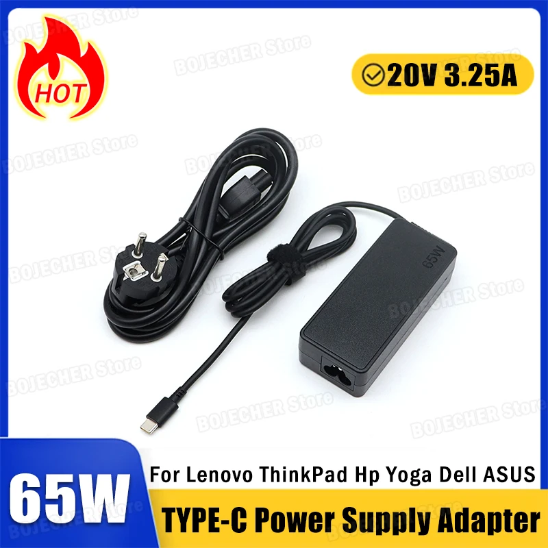 Adaptadores de fonte de alimentação de interface USB C 65W 20V 3.25A para Lenovo ThinkPad Hp Yoga Dell ASUS Carregamento rápido TIPO C Carregador de laptop