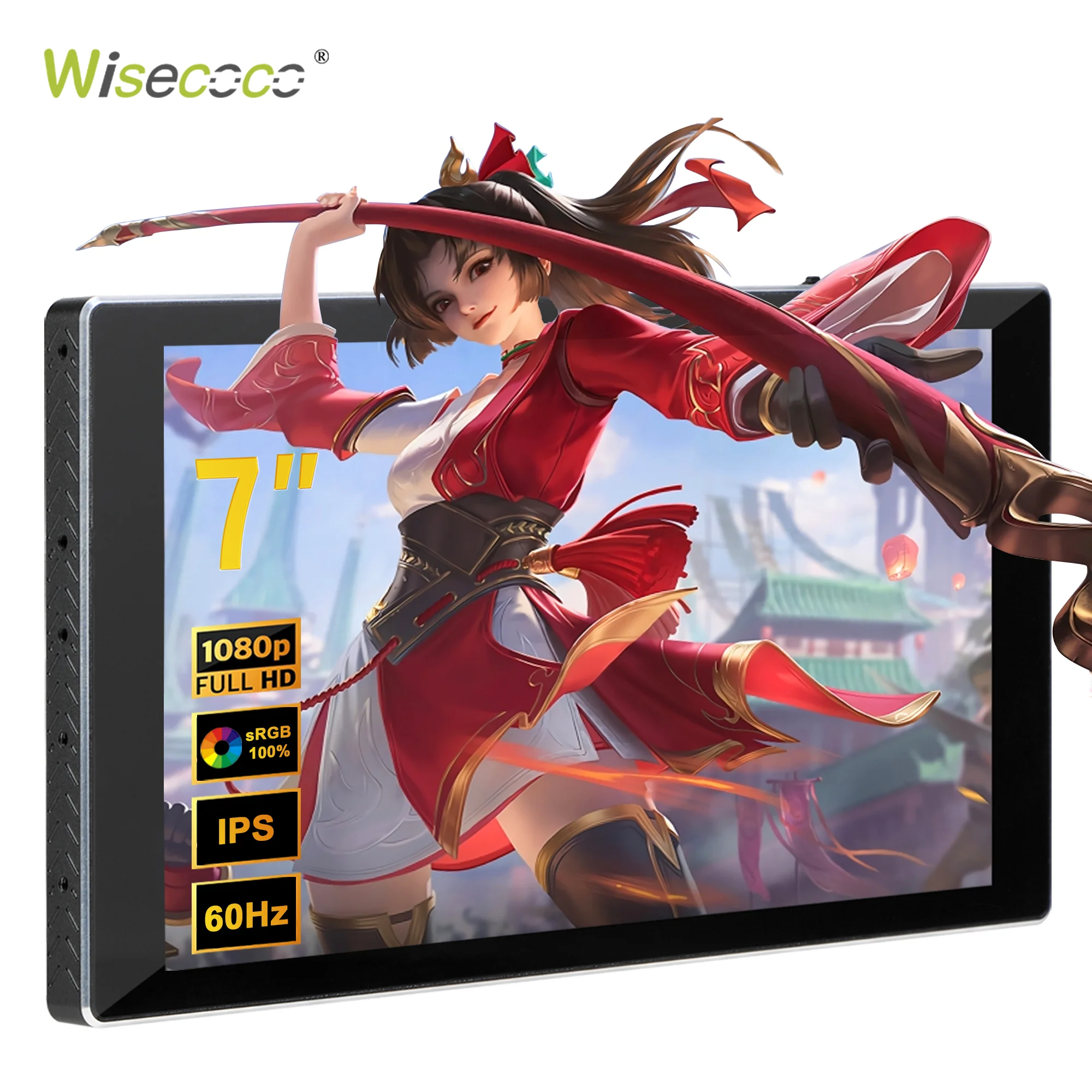 Monitor Portátil Touchscreen Wisecoco de 7 Polegadas 1920x1080 FHD HDMI Tipo C para Laptop, PC Gamer, Raspberry Pi, Xbox e Switch