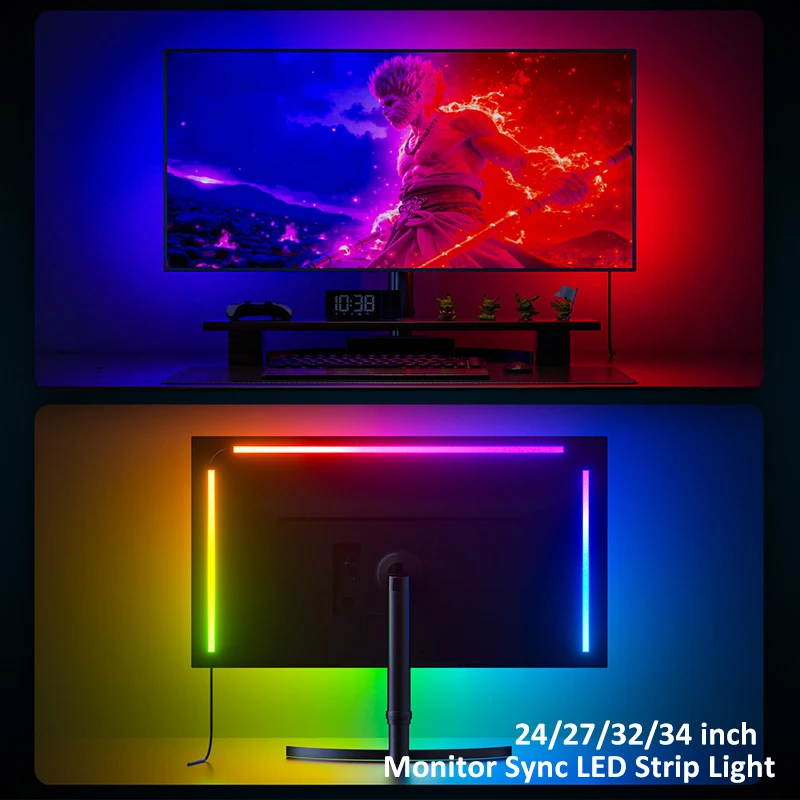 Tela de computador led sincronização luz inteligente gaming strip light monitor rgb tela backlight captador para sala de jogos atmosfera decoração ﻿