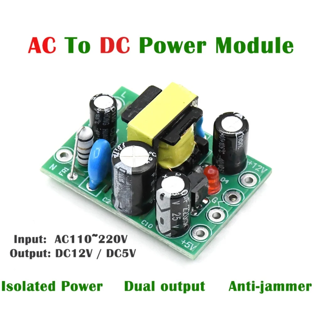 Módulo de Fonte de Alimentação AC-DC 110V-220V para 5V 12V, Conversor Isolado de Saída Dupla 100mA 500mA para Projetos DIY Arduino